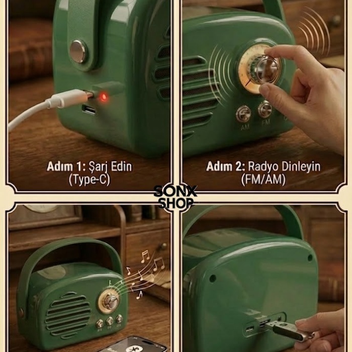 ® Yeni Ürün Nostaljik Retro Bluetooth FM Radyo, USB ve Bluetooth Kablosuz Hoparlör